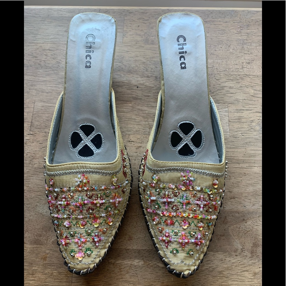 Chica Heeled Beaded Sequence Mules Woman’s Size 9